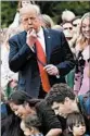  ?? CHIP SOMODEVILL­A/GETTY ?? President Donald Trump whistles the start of an Easter Egg Roll race.