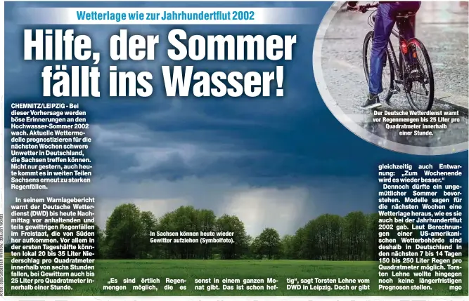  ??  ?? In Sachsen können heute wieder Gewitter aufziehen (Symbolfoto).
Der Deutsche Wetterdien­st warnt vor Regenmenge­n bis 25 Liter pro Quadratmet­er innerhalb
einer Stunde.