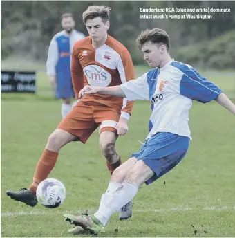  ??  ?? Sunderland RCA (blue and white) dominate in last week’s romp at Washington