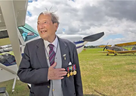  ??  ?? Flight Sergeant John Galloway at the Project Propeller gathering of aircrew veterans. Below, Air Transport Auxiliary pilots Mary Ellis and Joy Lofthouse, and a veteran arriving