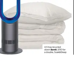  ?? ?? 4.5 tog recycled down duvet, £110 for a double, Soak&sleep