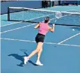  ?? ?? Sabalenka practising at the Miami Open. Left: Sabalenka with Koltsov