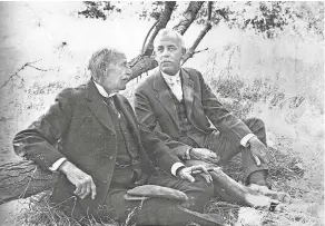  ??  ?? Fairchild (right) talks with his longtime friend, benefactor and travelling companion, Barbour Lathrop.