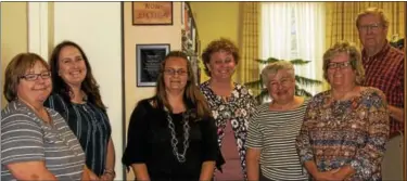  ?? SUBMITTED PHOTO ?? Left to right: Melissa Hawk, former library director; Dona Schlegel, Board president; Heather Wicke, library director; Ellen Hahn Grossman; Sandy Cullin, Board member; Beverly Grossman Godshall and Glenn Godshall.