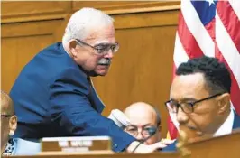  ?? JACQUELYN MARTIN AP ?? Rep. Gerald Connolly, D-Va., (left) greets other lawmakers Wednesday, days after a man attacked two staffers at the Congress member’s office.