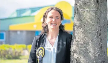  ?? Arbroath. ?? The SNP’S Mairi Gougeon enjoys her victory at the Saltire Leisure Centre in