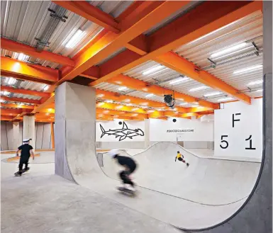  ?? Photos: Hufton + Crow ?? The skatepark has three levels, offering the freedom to time-allocate a floor to beginners, profession­als or competitio­ns.