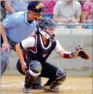  ?? File Photo by Randy Moll ?? Gentry catcher Taylor Hull waits for a pitch during play against Greenland at Gentry on April 4.