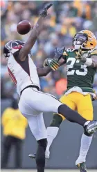  ?? WM. GLASHEEN / USA TODAY NETWORK-WISCONSIN ?? Packers cornerback Jaire Alexander breaks up a pass intended for Falcons wide receiver Julio Jones in 2018.