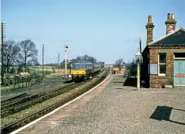 ?? D J MITCHELL/COLOURRAIL ?? A Metro-Cammell DMU restarts a local train from Melmerby, between Ripon and Northaller­ton.