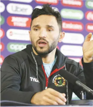  ?? Associated Press ?? ↑ Afghanista­n captain Gulbadin Naib speaks during a press conference on Monday.