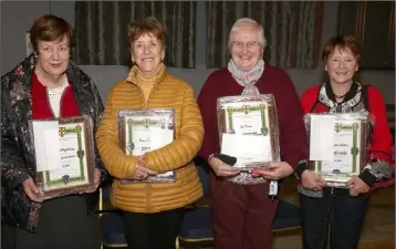  ??  ?? May Wilson (previous garden winner), Rosie O’Sullivan (hanging baskets/window boxes), Maisey McKeown (on behalf of Joe Breen, hanging baskets/window boxes) and Margaret Walker (small gardens)