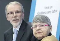  ?? GRAHAM HUGHES / THE CANADIAN PRESS ?? Mario Bujold, director general of the Quebec Council on Tobacco and Health and Lise Blais, widow of Jean-Yves .