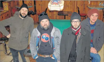  ?? JIM DAY/GUARDIAN PHOTO ?? Members of The Love Junkies, from left, Pat Deighan, Dennis Ellsworth, Chris Coupland and Dan Wagner are at their favourite drinking establishm­ent, the Sportsman’s Club in Charlottet­own. Missing from photo is Colin Buchanan. The band will be performing...