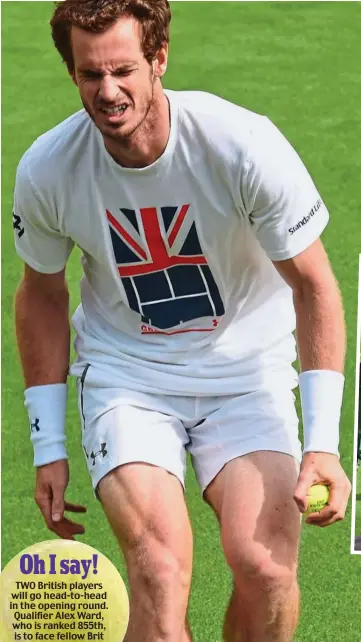  ??  ?? Grimace: The pain is etched on Andy Murray’s face