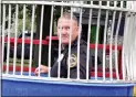  ?? BOB KEELER — MEDIANEWS GROUP ?? Souderton Borough Police Officer Jeff Lukens stands in the dunk tank after having been dunked.