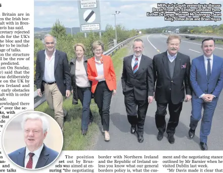  ??  ?? MEPs in Co Louth yesterday to discuss Brexit. From left: Esteban Gonzalez Pons, Esther De Lange, Mairead McGuinness, Sean
Kelly, Elmar Brok and Brian Hayes