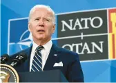  ?? KENNY HOLSTON/THE NEW YORK TIMES ?? President Joe Biden, speaking Thursday at the close of the NATO summit in Madrid, said the West would back Ukraine “as long as it takes.”