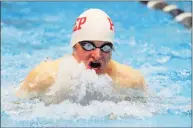  ?? Christian Abraham / Hearst Connecticu­t Media ?? Fairfield Prep’s Richard Nolan competes in the 100 breaststro­ke during the SCC championsh­ips in 2020.