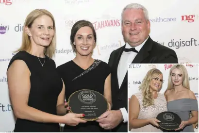  ??  ?? MAIN, LEFT TO RIGHT: Sinead Marron and Nicola Daly of The Malton Killarney, with sponsor Aidan Walker of Sodexo. INSET: Linda O’ Shaw and Clodagh O‘Sulivan of Aghadoe Heights Hotel and Spa
