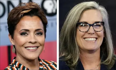  ?? Associated Press ?? Democratic Secretary of State Katie Hobbs, right, defeated Donald Trump-backed Republican Kari Lake in the race for Arizona governor, flipping it out of the GOP category. A Democrat also won the race to replace Ms. Hobbs.