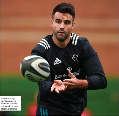  ?? DIARMUID GREENE/SPORTSFILE ?? Conor Murray on his return to Munster training this week