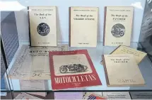  ?? ?? Something of a surprise was seeing so many Pitman’s Motor Cycling Library books in a display case in a Catalonian museum. How many OBM readers have copies of those books?