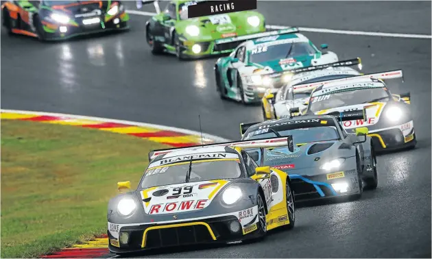  ?? Pictures: Supplied ?? Above, a Porsche 911 GT3 R leads the pack during the 2019 Total 24 Hours of Spa. Right, overcoming bad weather is part of the challenge drivers and crew face.