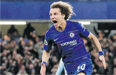  ?? Picture: Reuters ?? KILLER BLOW. Chelsea’s David Luiz celebrates scoring their second goal against Manchester City in the English Premier League at Stamford Bridge on Saturday.