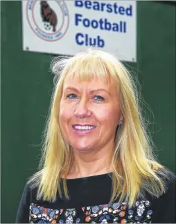  ?? Picture: Martin Apps FM3996168 ?? Facilities Manager Lesley Stevens behind the bar at Bearsted FC’s clubhouse in Otham