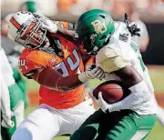  ?? [PHOTO BY NATE BILLINGS, THE OKLAHOMAN] ?? Oklahoma State junior Jordan Brailford is the Cowboys’ leader among defensive linemen in tackles (32) and sacks (3.5).