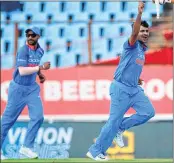  ??  ?? Shardul Thakur celebrates after dismissing South Africa’s Farhaan Behardien. (Right) India captain Virat Kohli celebrates his century during the sixth ODI match at the Super Sport Park in Centurion.