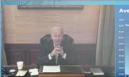  ?? ANDREW HARNIK —THE ASSOCIATED PRESS ?? President Joe Biden speaks virtually during a meeting with his economic team in the South Court Auditorium on the White House complex in Washington, Friday.