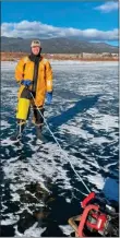  ?? COURTESY PHOTO ?? State park rangers measured the ice at Eagle Nest Lake last week and determined it is now safe for walk-on ice fishing.