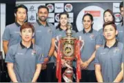  ?? PTI ?? Saina Nehwal (4th from right) and Carolina Marin (4th from left) feel a crammed schedule will leave too little time for recovery.