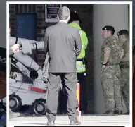  ?? IAN HODGSON and GETTY IMAGES ?? Swift exit: officials inspect the device as Manchester United’s players leave the pitch