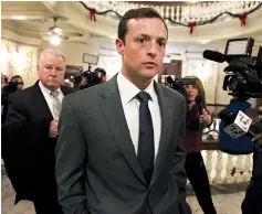  ?? Jerry Larson/Waco Tribune Herald via AP ?? ■ Former Baylor University fraternity president Jacob Anderson walks out of the courtroom Monday in Waco, Texas. Anderson, accused of rape, will serve no jail time after a Waco district judge accepted a plea bargain for deferred probation.