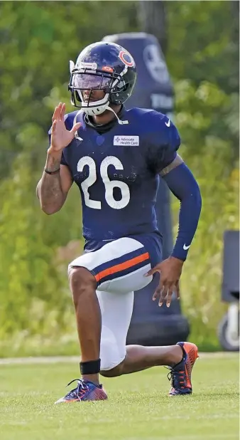  ?? NAM Y. HUH/AP ?? Deon Bush, who is battling Tashaun Gipson for the starting job at strong safety, played only 58 snaps on defense last season, but he has the advantage of being familiar with the Vic Fangio/Chuck Pagano defense.