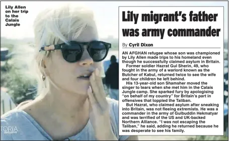  ?? Picture: PA ?? Lily Allen on her trip to the Calais Jungle