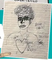  ?? ?? WITH LOVE: Shane also drew his Fairytale Of New York singing partner and friend, Kirsty MacColl. The portrait also contains a heart