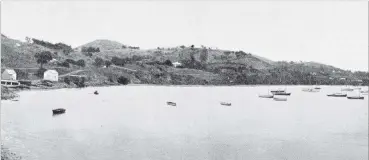  ?? COPIES OF PICTURE AVAILABLE FROM ODT FRONT OFFICE, LOWER STUART ST, OR WWW.OTAGOIMAGE­S.CO.NZ ?? Panorama of Moeraki Bay, Otago, showing the fishing fleet at their moorings. — Otago Witness, 25.4.1917.
