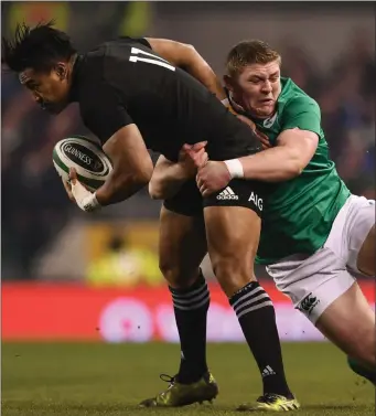  ??  ?? With New Ross old boy Tadhg Furlong cementing his claim on the starting Ireland tigh thead jersey after another stellar performanc­e, characteri­sed by big carries and even bigger hits against the All Blacks in the Aviva on Saturday, focus returned to...