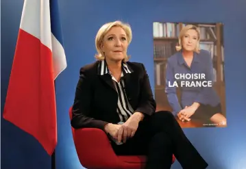  ?? (Reuters) ?? MARINE LE PEN, French National Front (FN) candidate for the 2017 presidenti­al election, speaks during an interview over the weekend.