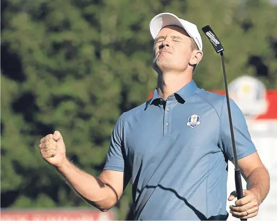  ?? Picture: AP. ?? Justin Rose leads the European fightback, teaming up with Henrik Stenson to avenge their morning defeat.