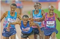  ?? Reuters/AP ?? Sequence of events at the finish line of the 5,000m race when Mo Farah beat his opponents Paul Chelimo, Muktar Edris and Yomif Kejelcha at the Diamond League in Zurich. —