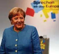  ?? Foto: Tino Zippel ?? Beim Bürgerdial­og zur Zukunft Europas stellte sich Bundeskanz­lerin Angela Merkel in Jena den Fragen von Bürgern.
