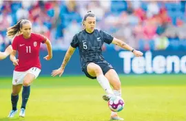  ?? Photo / Photosport ?? Meikayla Moore traps the ball during the Football Ferns’ friendly match against Norway.