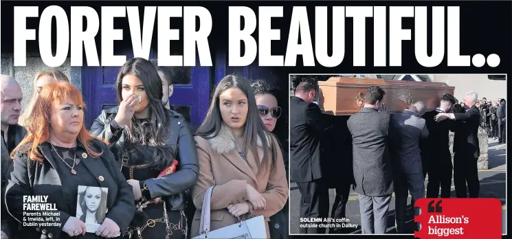  ??  ?? FAMILY FAREWELL Parents Michael &amp; Imelda, left, in Dublin yesterday SOLEMN