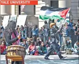  ?? AFP/AP ?? NYPD officers face pro-Palestinia­n protesters on the campus of New York University (NYU) in New York while pro-Palestinia­n supporters rally on the campus of Yale University in New Haven, Connecticu­t, on Monday.