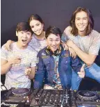  ??  ?? (From left) Richard Juan, Janna Tee, DJ Carlo Atendido and Tommy Esguerra. Bing Loyzaga (center) with her daughters Chi and Gabs Gibbs.